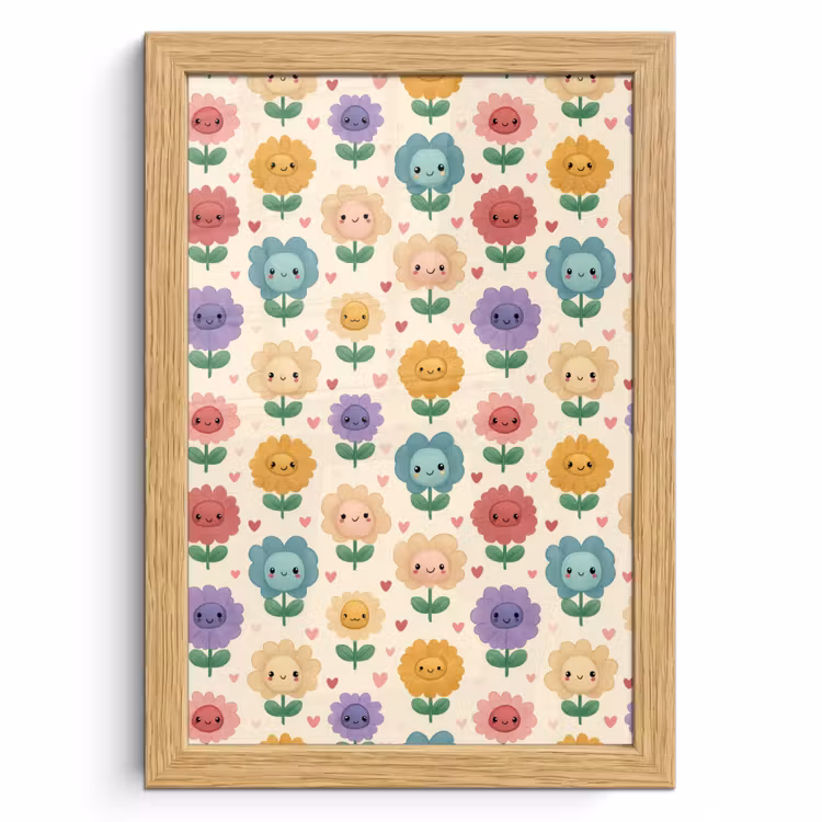 Poster met lijst - Bloemen - Hartjes - Kleurrijk — 1
