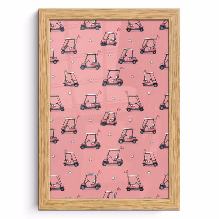 Poster met lijst - Golfkar - Retro - Roze — 1