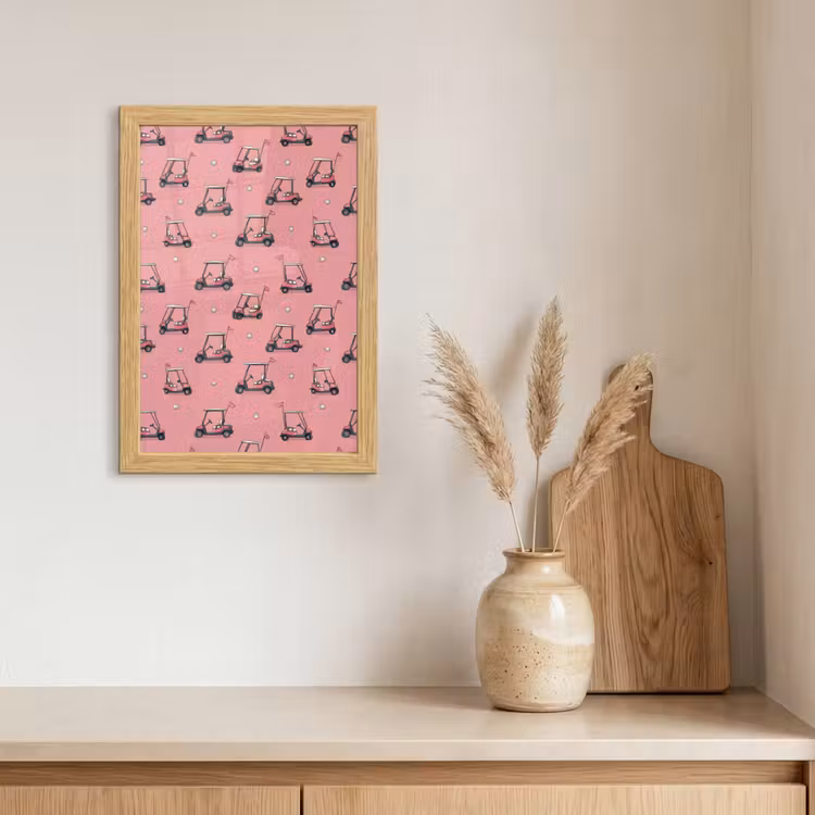 Poster met lijst - Golfkar - Retro - Roze — 3
