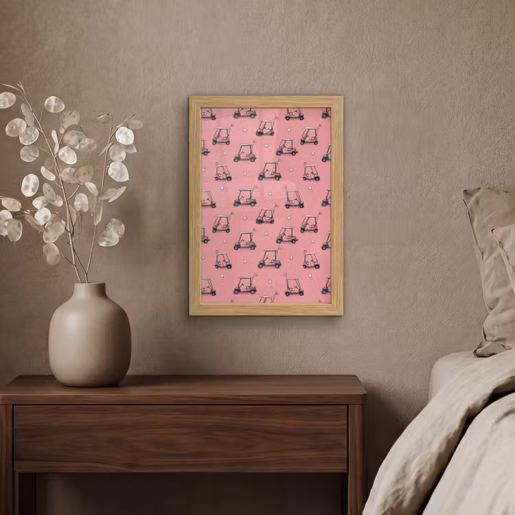 Poster met lijst - Golfkar - Retro - Roze — 4