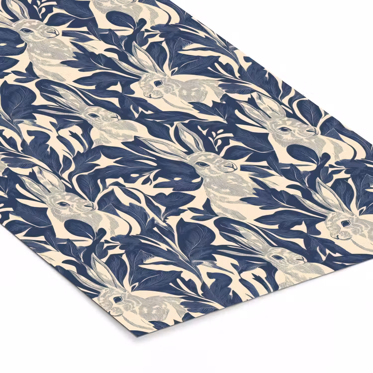 Poster met lijst - Hazen - Bladeren - Patroon - Blauw - Beige — 7