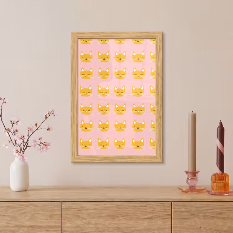 Poster met lijst - Katten - Patroon - Roze — 5