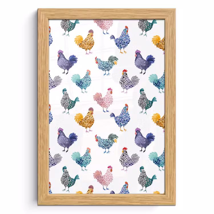 Poster met lijst - Kippen -Aquarel - Kleurrijk — 1