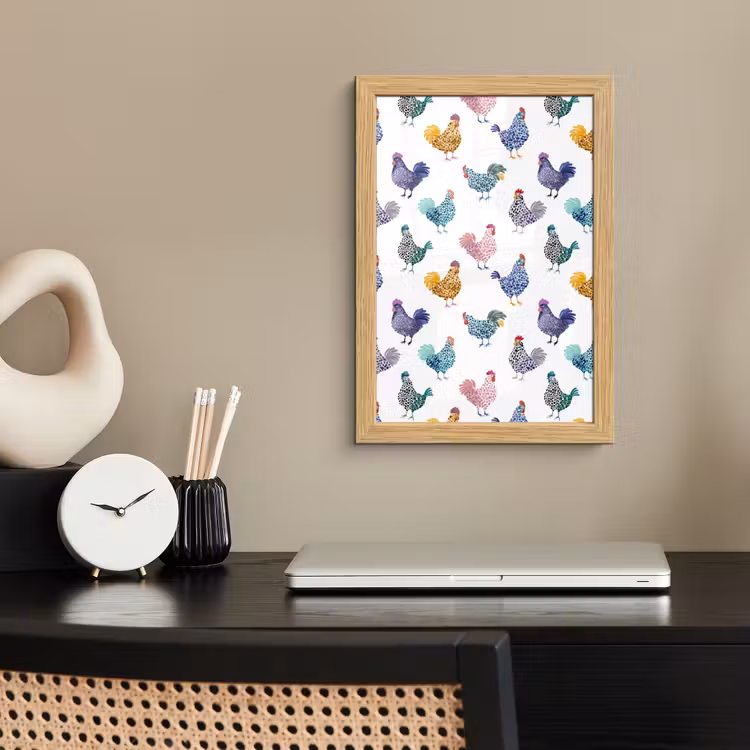 Poster met lijst - Kippen -Aquarel - Kleurrijk — 2