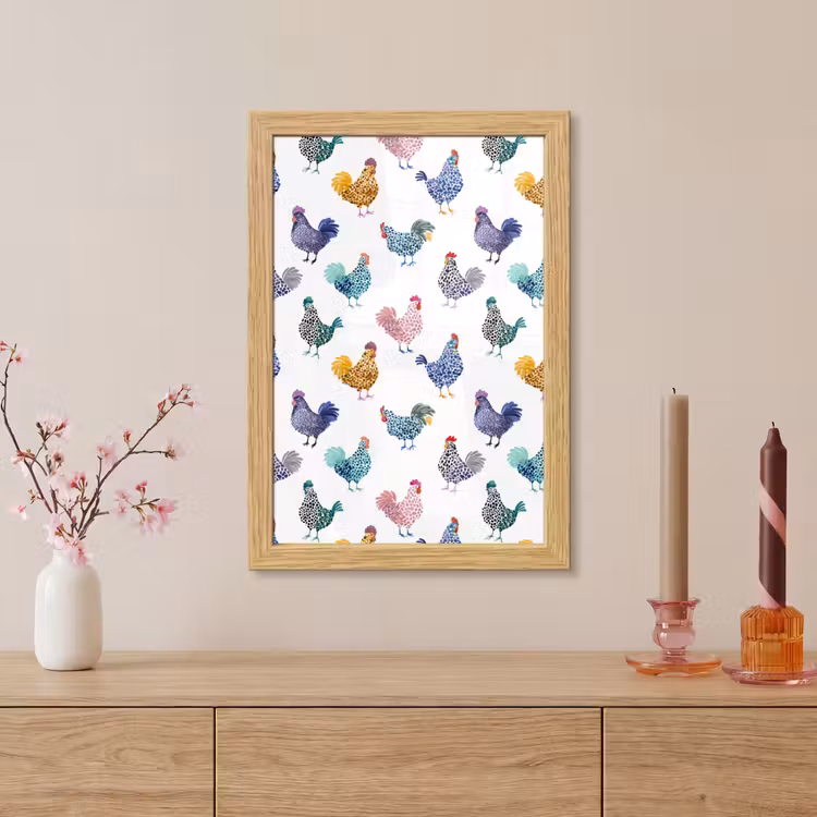 Poster met lijst - Kippen -Aquarel - Kleurrijk — 5