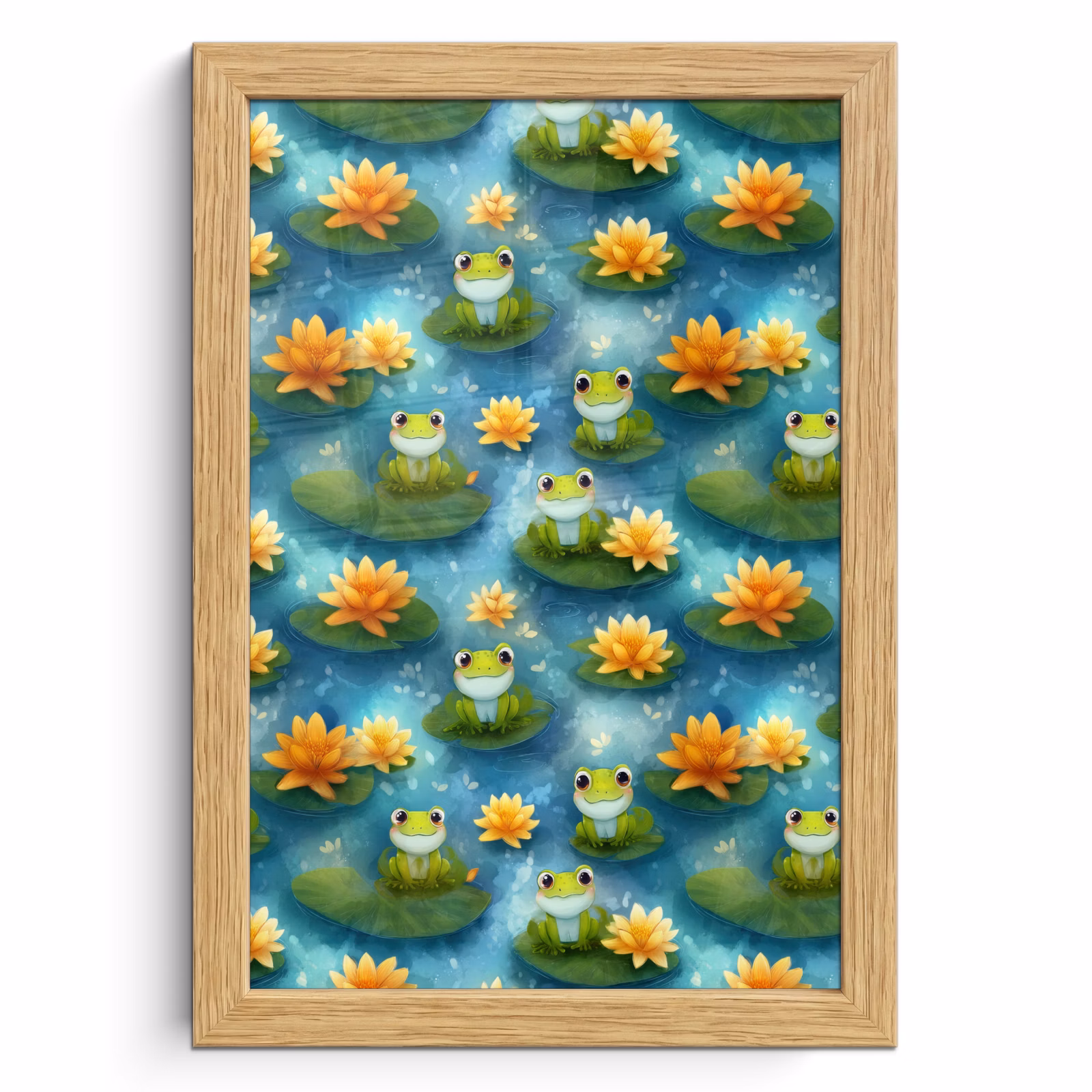 Poster met lijst - Kikker - Lelies - Groen — 1