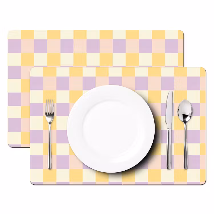 Placemat - 6 stuks - Blokjes - Lila - Geel — 2
