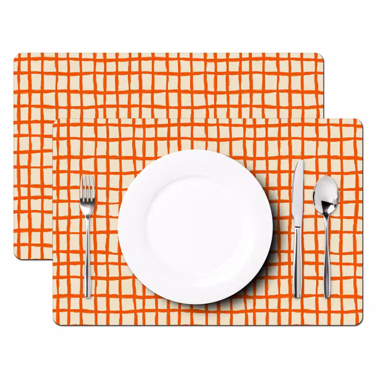 Placemat - 6 stuks - Patroon - Lijnen - Oranje — 2