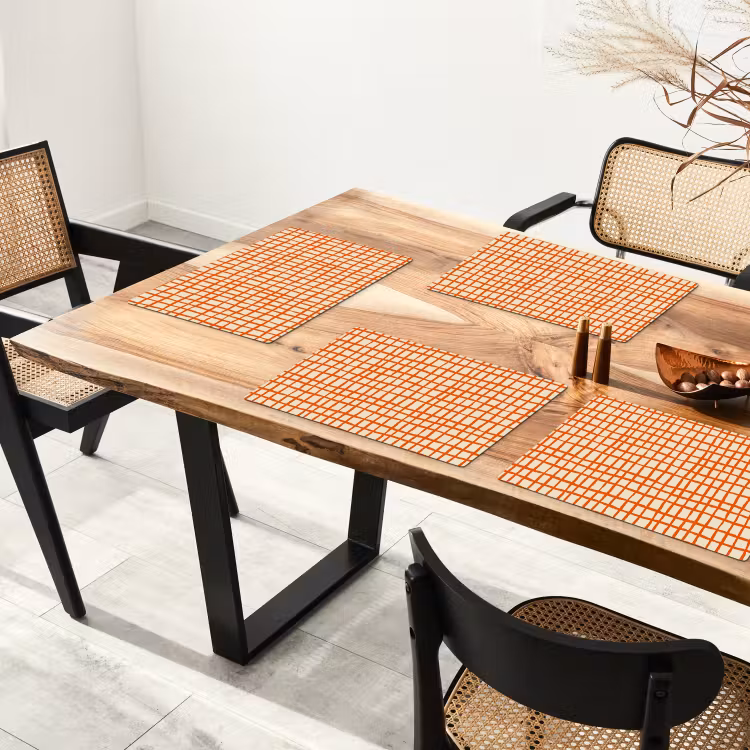 Placemat - 6 stuks - Patroon - Lijnen - Oranje — 4