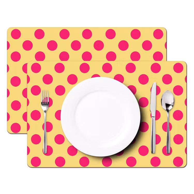 Placemat - 6 stuks - Roze - Stippen - Geel — 2