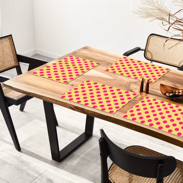 Placemat - 6 stuks - Roze - Stippen - Geel — 4