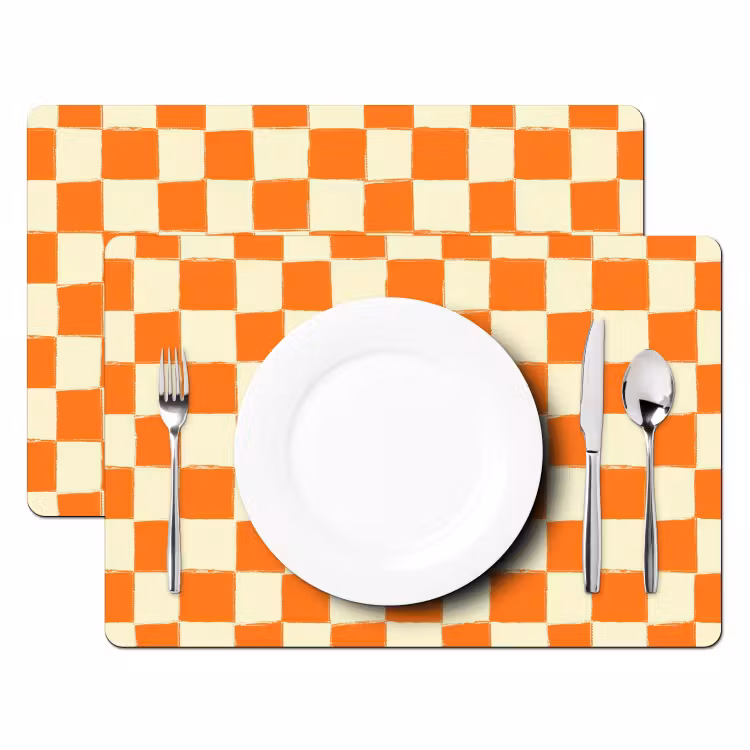 Placemat - 6 stuks - Schaak - Patroon - Oranje — 2