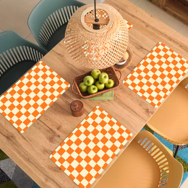 Placemat - 6 stuks - Schaak - Patroon - Oranje — 3