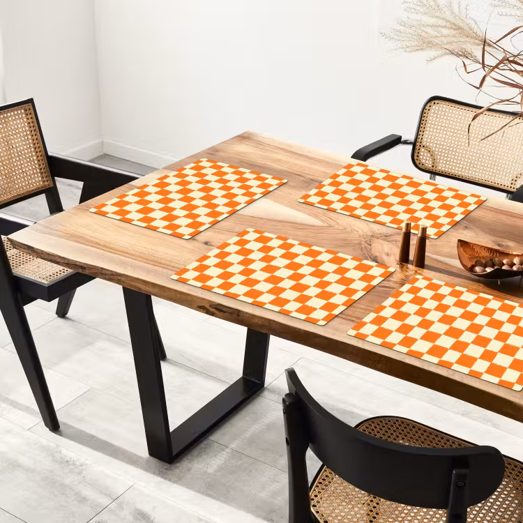 Placemat - 6 stuks - Schaak - Patroon - Oranje — 4