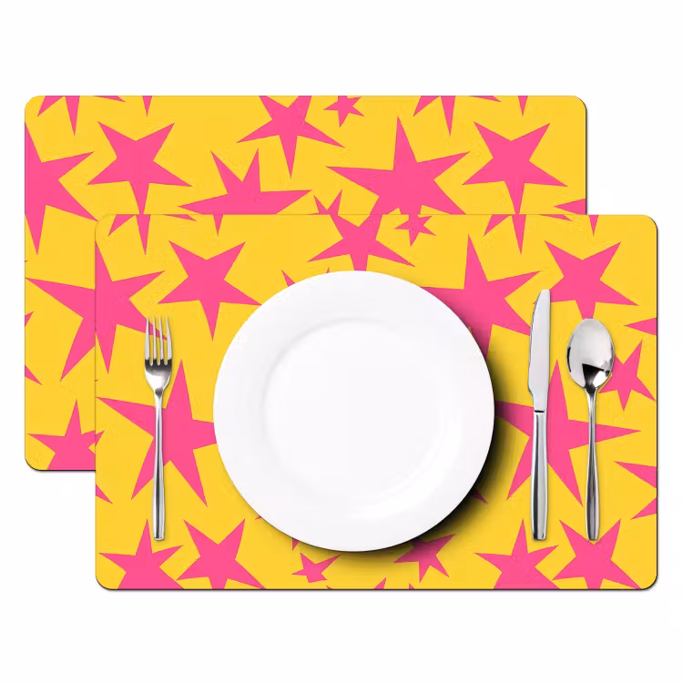 Placemat - 6 stuks - Sterren - Patroon - Roze - Geel — 2