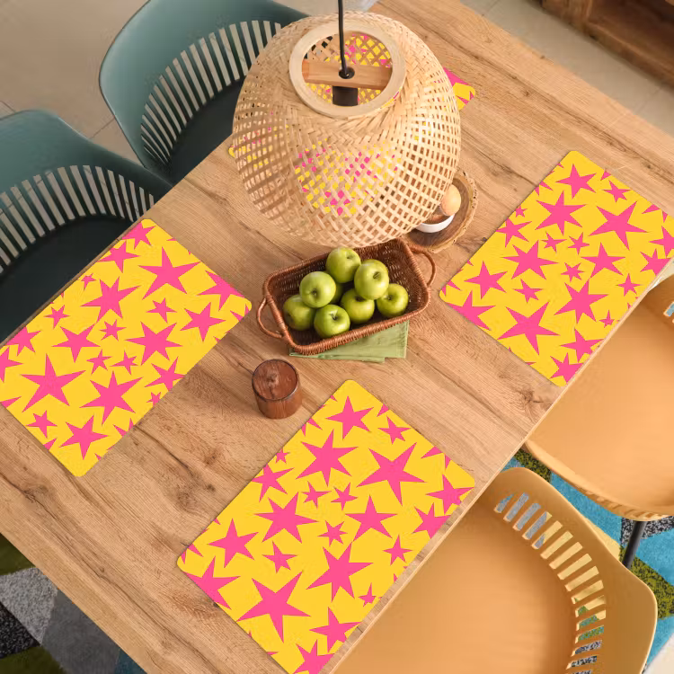 Placemat - 6 stuks - Sterren - Patroon - Roze - Geel — 3