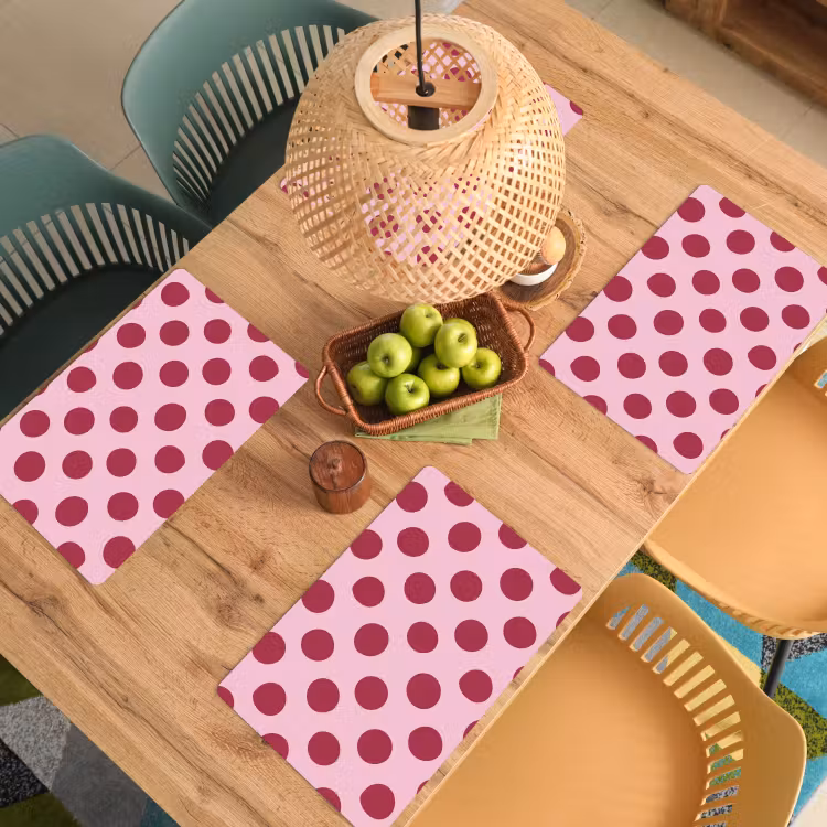 Placemat - 6 stuks - Stippen - Patroon - Bordeaux — 3