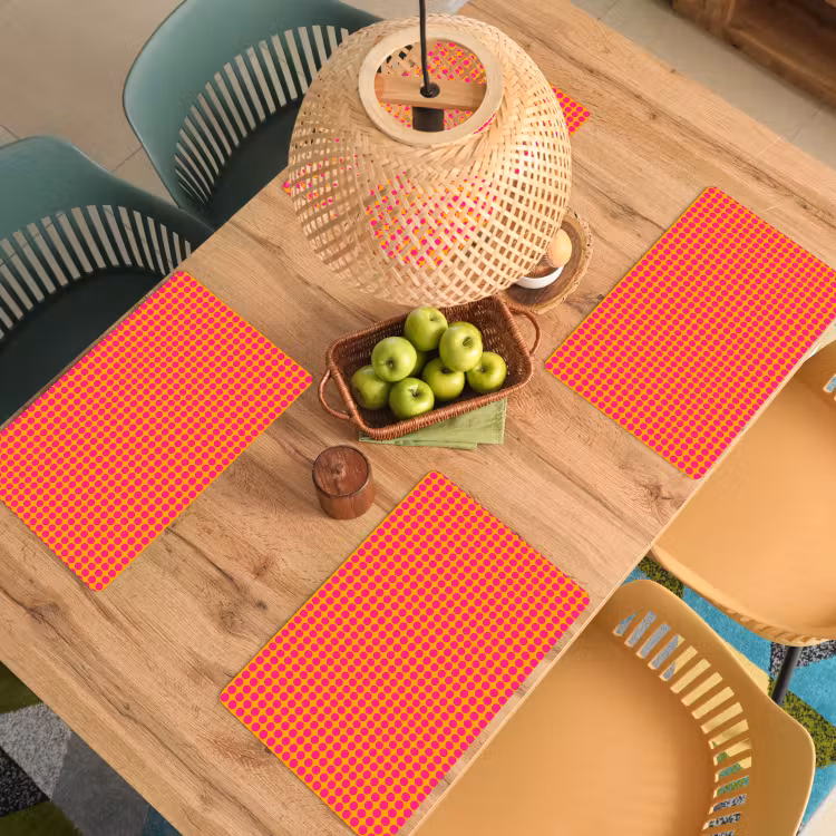 Placemat - 6 stuks - Stippen - Patroon - Oranje — 3