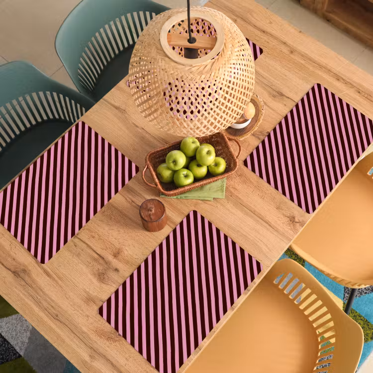 Placemat - 6 stuks - Strepen - Roze - Bruin — 3