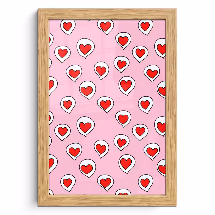 Poster met lijst - Hartjes - Patroon - Rood — 1