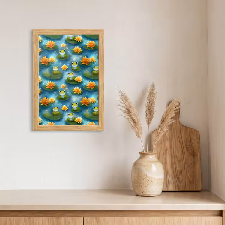 Poster met lijst - Kikker - Lelies - Groen — 3