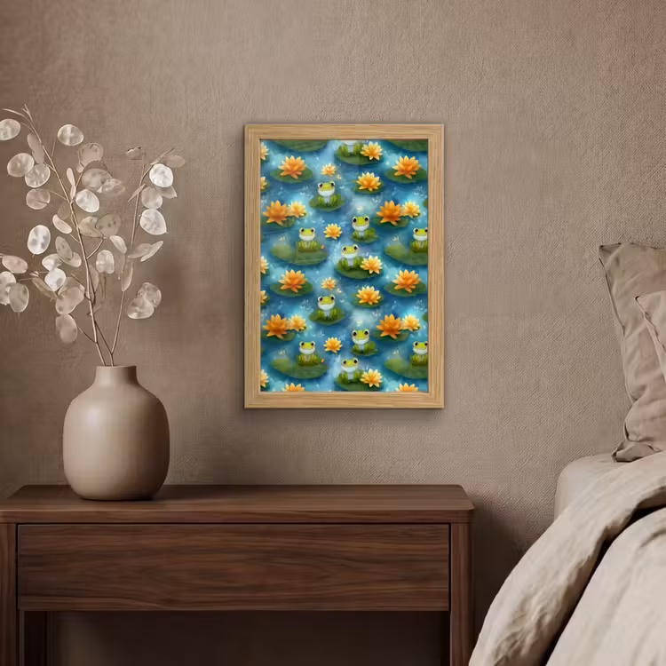 Poster met lijst - Kikker - Lelies - Groen — 4
