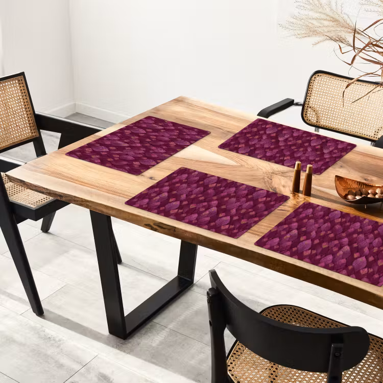 Placemat - 6 stuks - Bladeren - Patroon - Burgundy — 4
