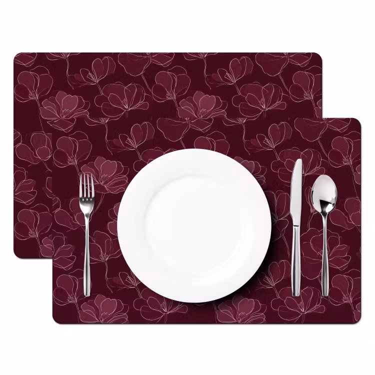 Placemat - 6 stuks - Bloemen - Patroon - Bordeauxrood — 2