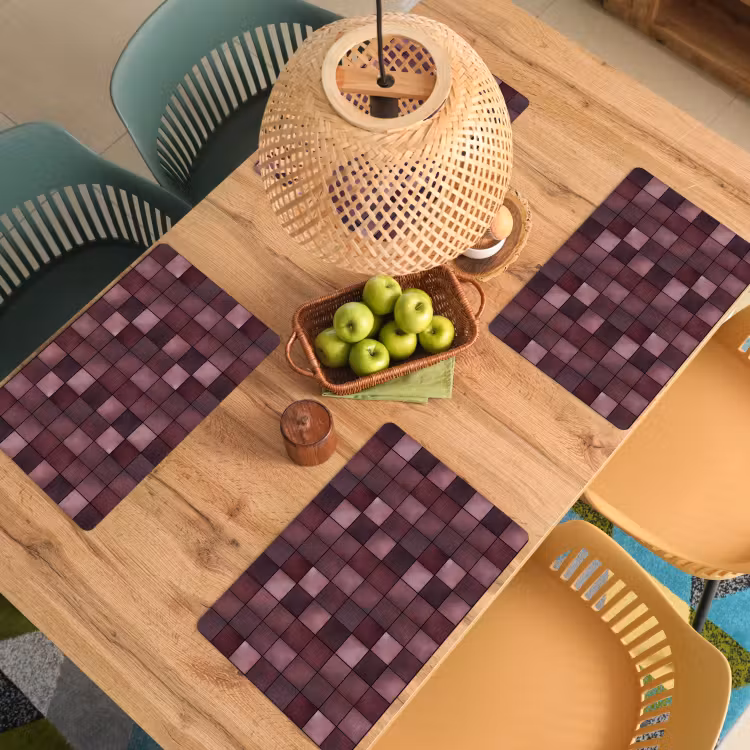 Placemat - 6 stuks - Vierkant - Tegel - Patroon - Paars — 3