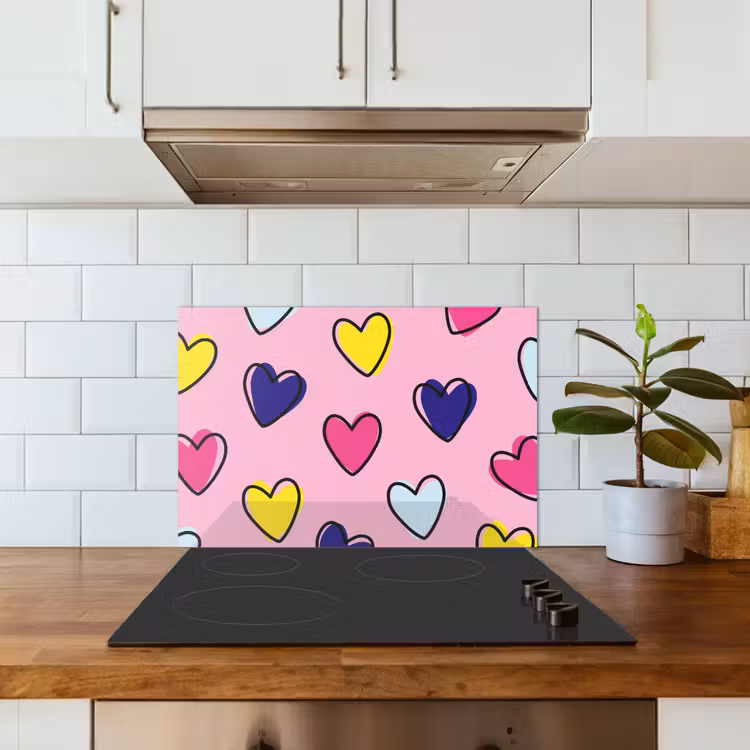 Spatscherm keuken - Hartjes - Valentijn - Patroon - Kleurrijk — 3