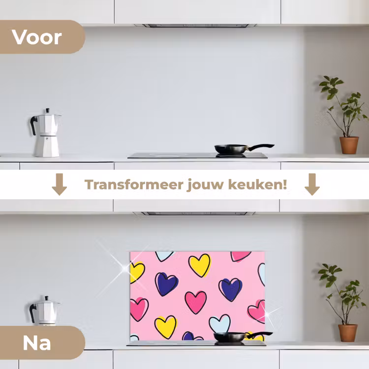 Spatscherm keuken - Hartjes - Valentijn - Patroon - Kleurrijk — 7
