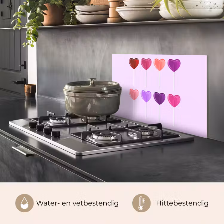 Spatscherm keuken - Lolly - Hart - Roze - Snoep — 2