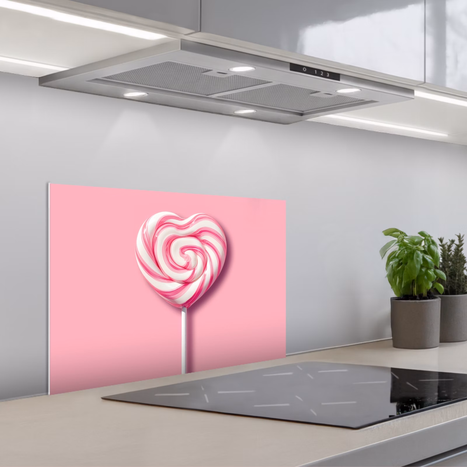 Spatscherm keuken - Snoep - Lolly - Hart- Roze — 1