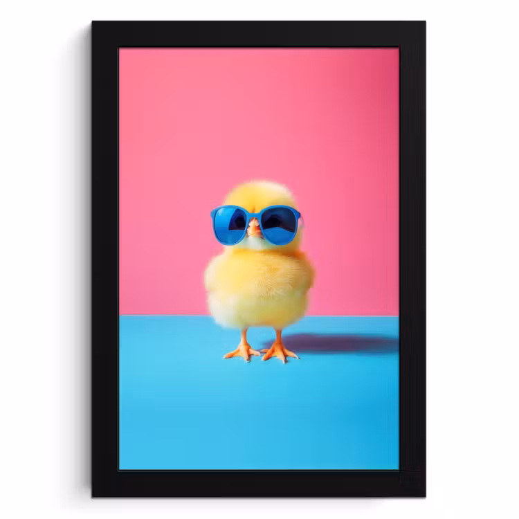Poster met lijst - Kuiken - Zonnebril - Blauw — 1