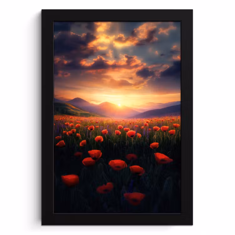 Poster met lijst - Landschap - Zonsondergang - Bloemenveld — 1