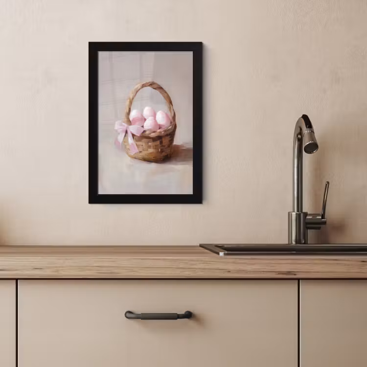 Poster met lijst - Mand - Eieren - Roze — 2