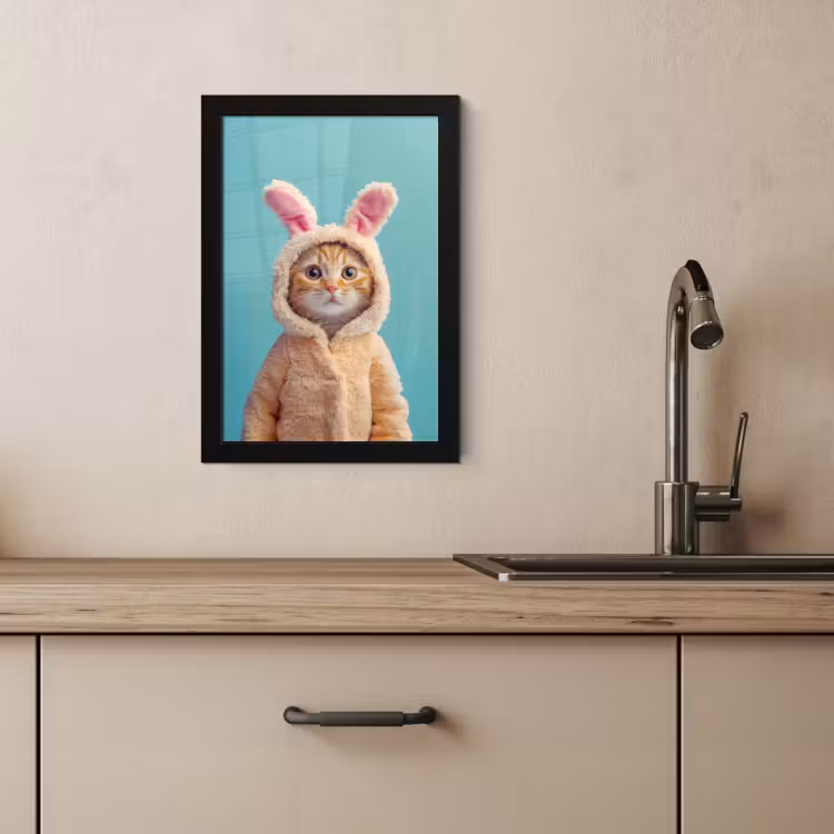 Poster met lijst - Paashaas - Kat - Kostuum — 3