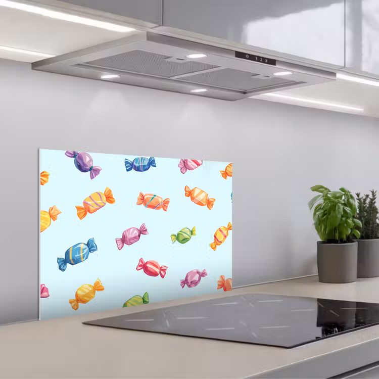 Spatscherm keuken - Blauw - Patroon - Snoep — 1