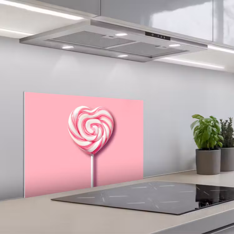 Spatscherm keuken - Snoep - Lolly - Hart- Roze — 1