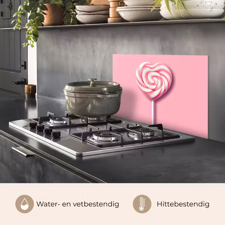 Spatscherm keuken - Snoep - Lolly - Hart- Roze — 2