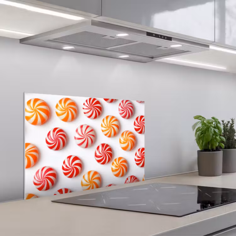 Spatscherm keuken - Snoep - Patroon - Rood - Oranje — 1
