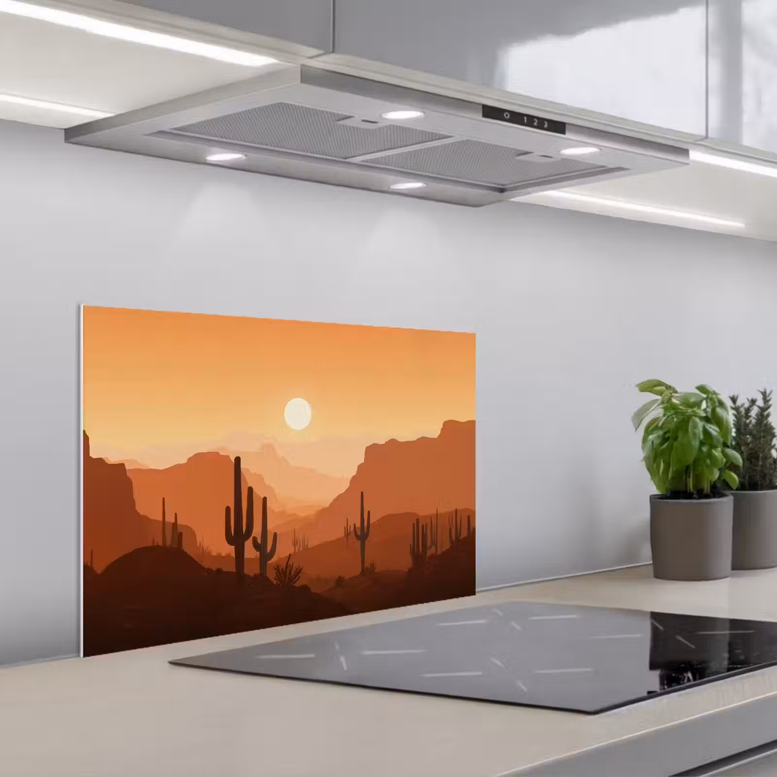 Spatscherm keuken - Landschap - Woestijn - Cactussen - Zon — 1