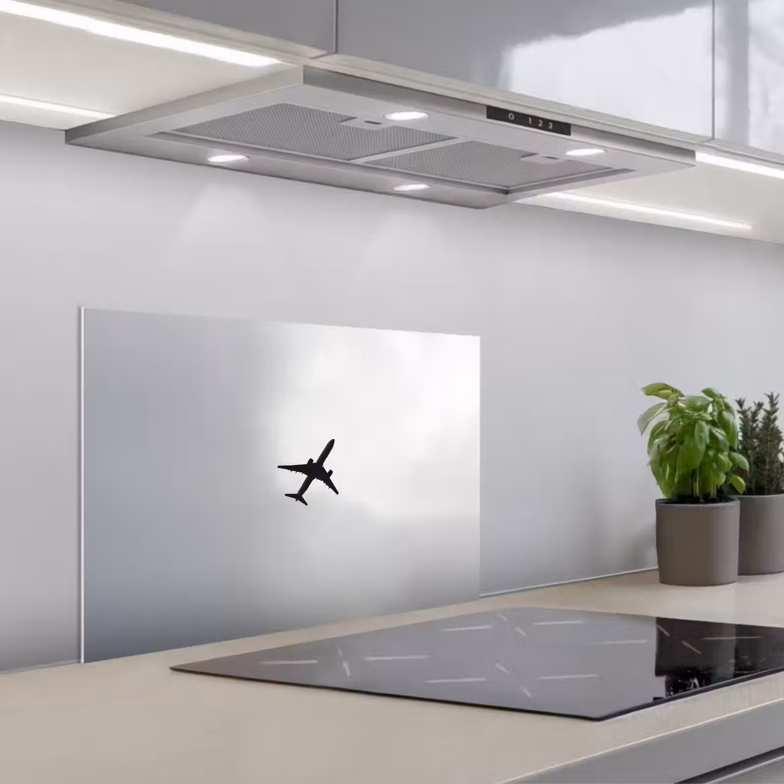 Spatscherm keuken - Minimalistisch - Silhouet - Zwart - Vliegtuig — 1