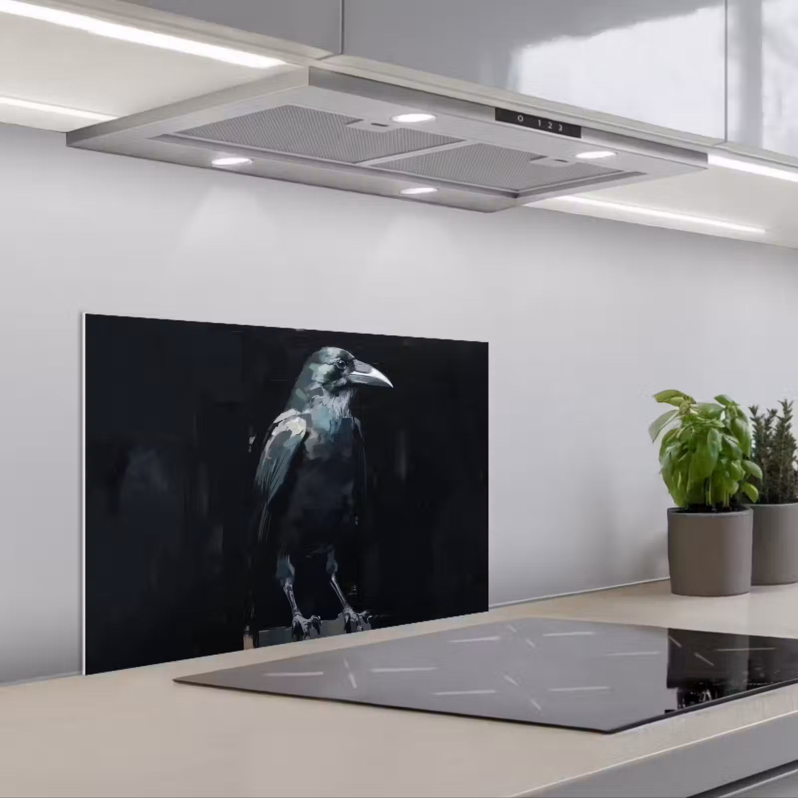 Spatscherm keuken - Raaf - Vogels - Zwart — 1