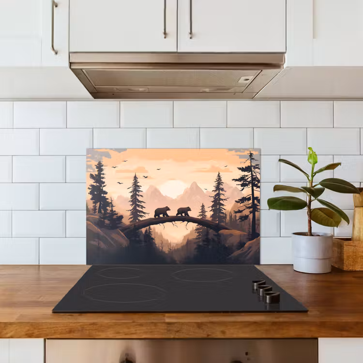 Spatscherm keuken - Beren - Bomen - Landschap - Zonsondergang — 3