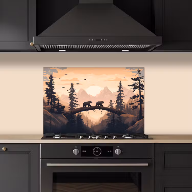 Spatscherm keuken - Beren - Bomen - Landschap - Zonsondergang — 5