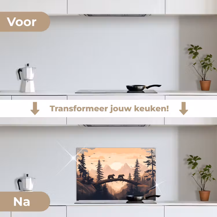 Spatscherm keuken - Beren - Bomen - Landschap - Zonsondergang — 7