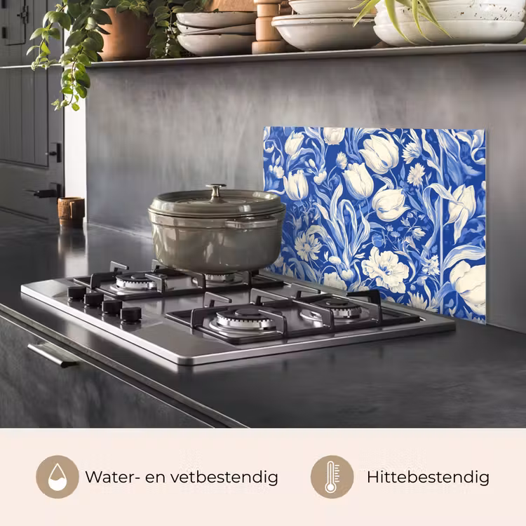 Spatscherm keuken - Bloemen - Delfts Blauw - Patroon - Tulp — 2