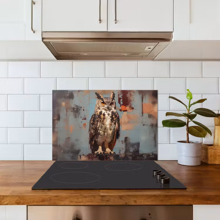 Spatscherm keuken - Geschilderd - Abstract - Uil - Bruin — 3