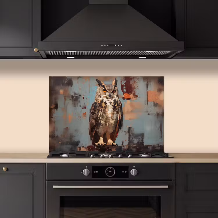 Spatscherm keuken - Geschilderd - Abstract - Uil - Bruin — 5